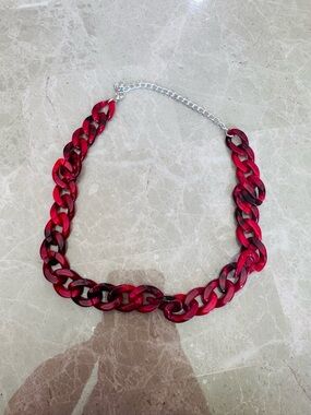 Red Chain Link Statement Necklace - Women Jewelry